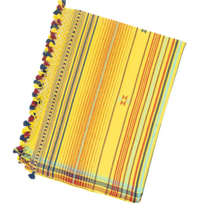 Lemon Yellow Handloom Bhujodi Cotton Saree With Buttas