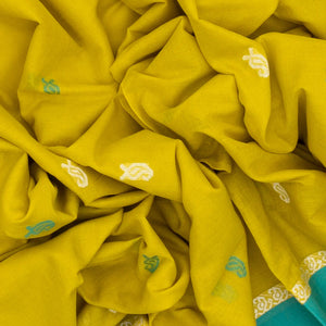 Lime Green Handloom Bengal Cotton Saree With Mango Buttas
