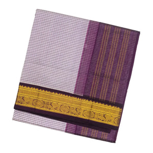 Lavender Handloom Silk Cotton Saree With Checks