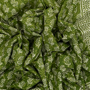 Leafy Green Woven Jaipur Cotton Saree Printed With White Floral Motifs