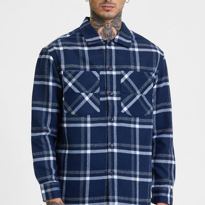 Navy Checks Relaxed Fit Overshirt