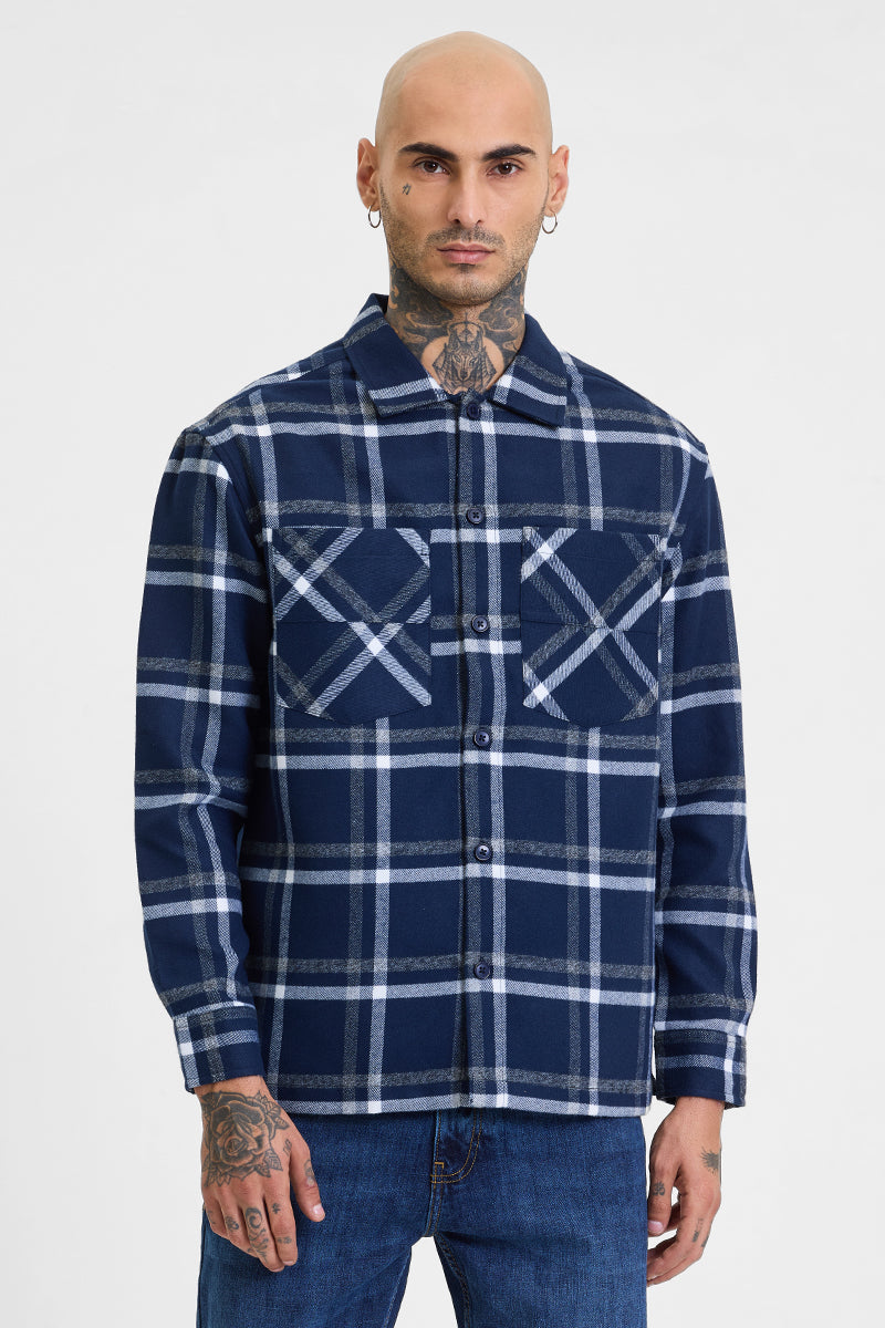 Navy Checks Relaxed Fit Overshirt