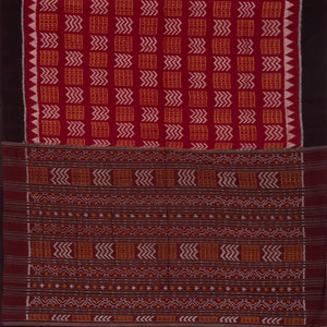 Crimson Handwoven Orissa Cotton Saree With Tie & Dye Chevron Motifs