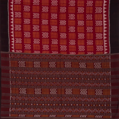 Crimson Handwoven Orissa Cotton Saree With Tie & Dye Chevron Motifs