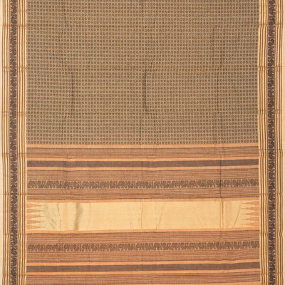 Taupe Handloom Kanchi Cotton Saree With Annam Chakaram Motifs