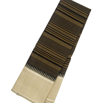 Black Handloom Kanchipuram Korvai Silk Saree With Stripes