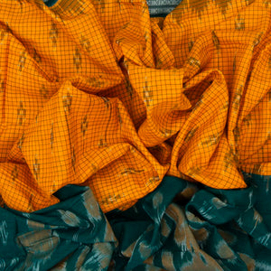 Mustard Handloom Orissa Cotton Saree With Teal Border