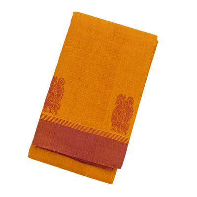 Turmeric Yellow Handloom Rasipuram Cotton Saree With Annam Motifs