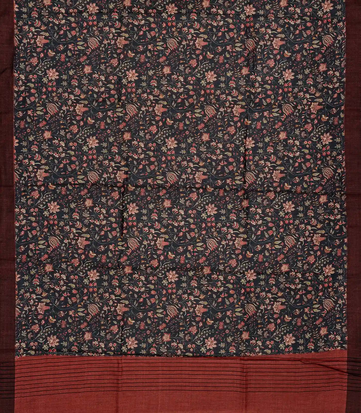 Dark Grey Handloom Tussar Silk Saree With Printed With Floral Motifs