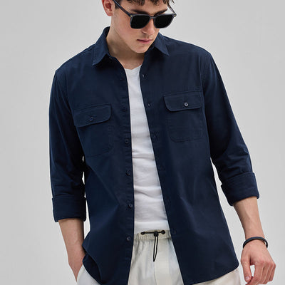 Navy Solid Double Pocket Overshirt