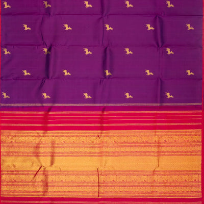 Magenta Handloom Kanchipuram Silk Saree With Deer Buttas