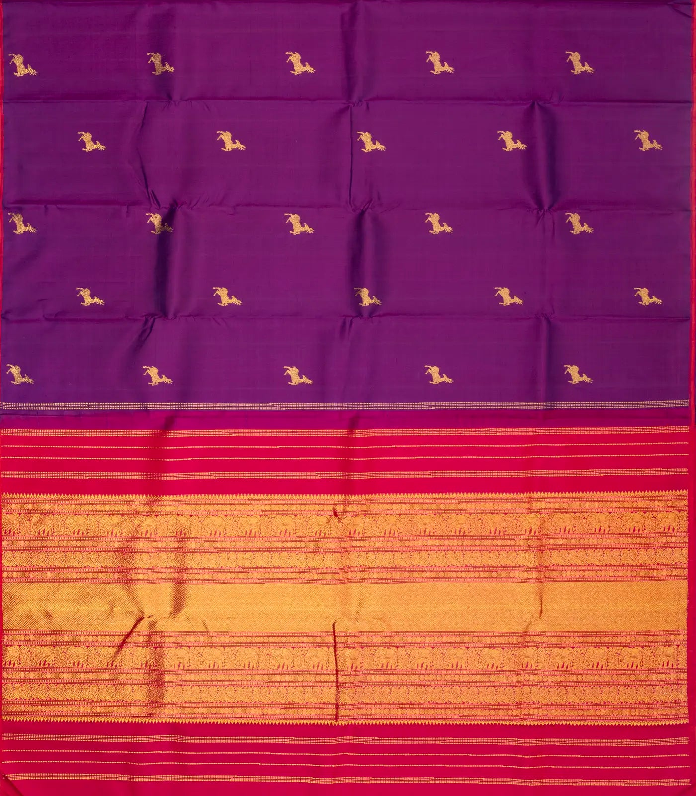 Magenta Handloom Kanchipuram Silk Saree With Deer Buttas