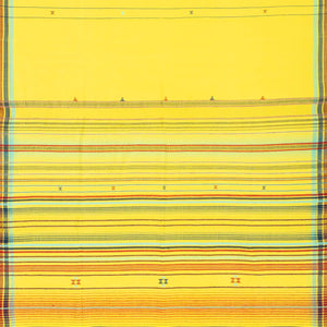 Lemon Yellow Handloom Bhujodi Cotton Saree With Buttas