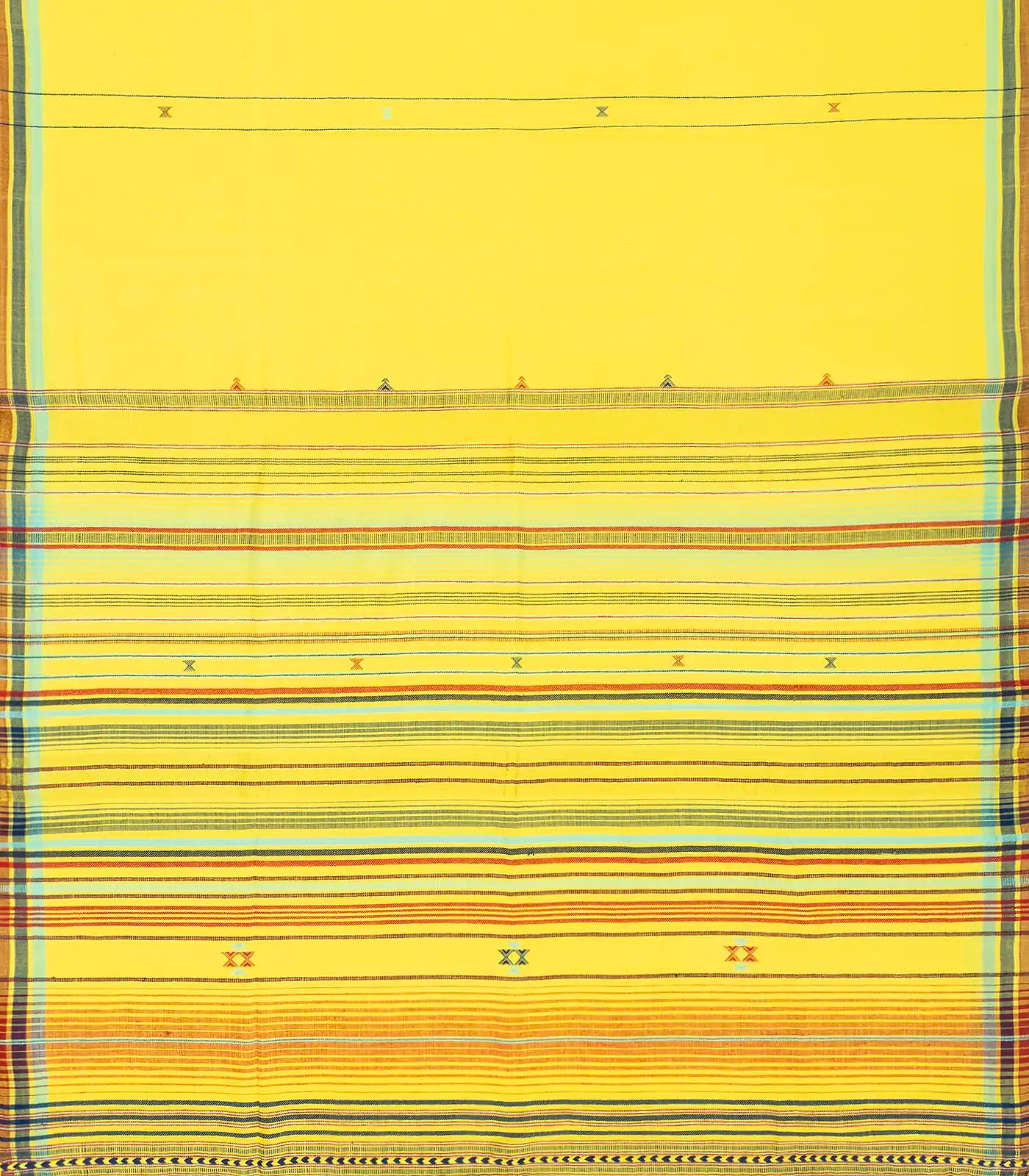 Lemon Yellow Handloom Bhujodi Cotton Saree With Buttas