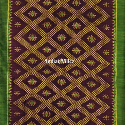 Light Coffee with Green Odisha Ikat Contemporary Tarabali Silk Saree