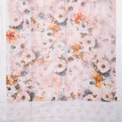 White Handloom Linen Saree With Printed Flowers