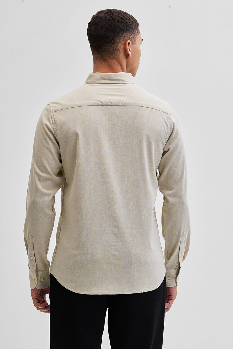 Beige Solid Oxford Shirt
