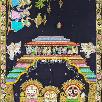 Navy Blue Shree Jagannath Theme Pattachitra Silk Saree