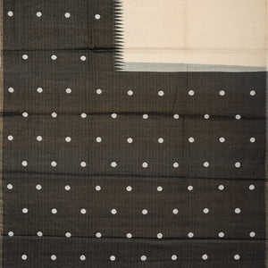 Cream Handloom Tissue Saree With Long Brown Border