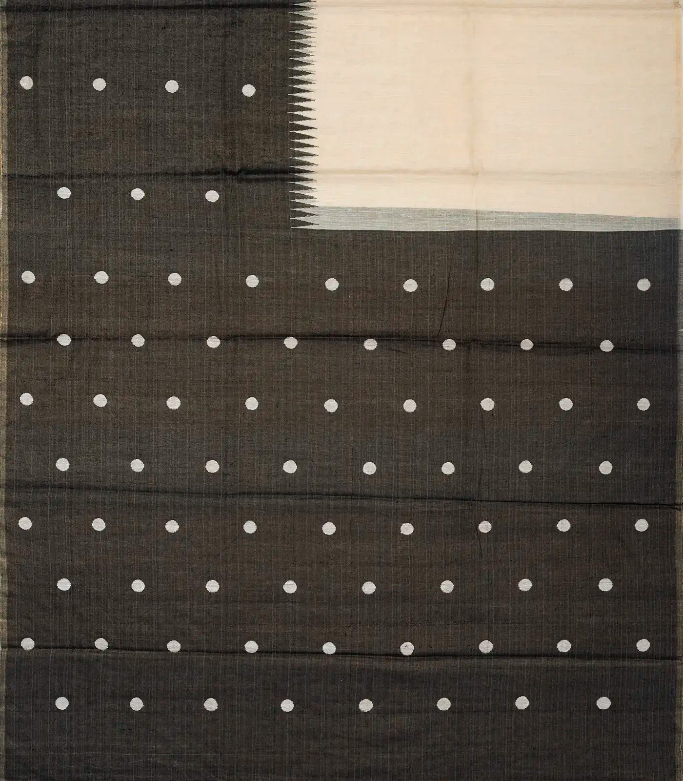 Cream Handloom Tissue Saree With Long Brown Border