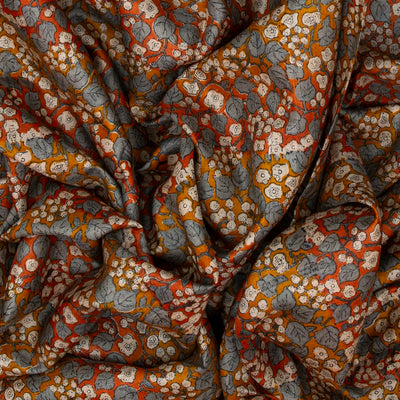 Rust Handloom Tussar Silk Saree With Printed Floral Motifs