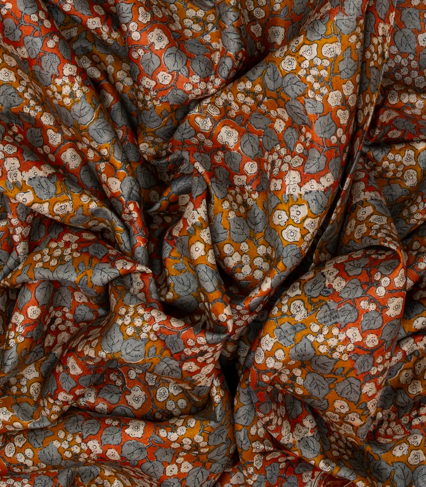 Rust Handloom Tussar Silk Saree With Printed Floral Motifs