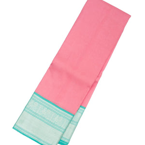 Bubblegum Pink Handloom Kanchipuram Korvai Silk Saree With Turquoise Border