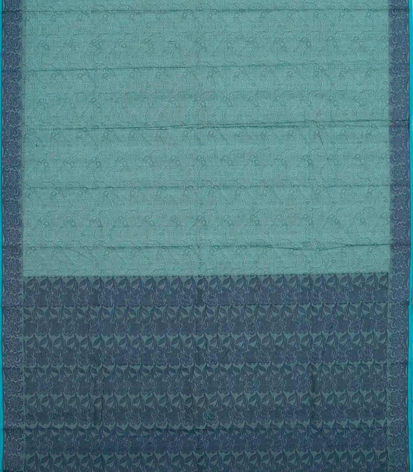 Shadow Green Bengal Cotton Saree With Floral Motifs