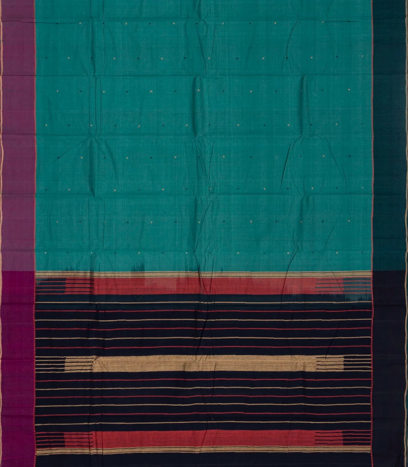 Cyan Handloom Kanchi Cotton Saree With Coin Buttas