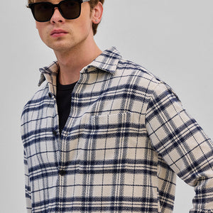 Cream Flannel Checks Overshirt