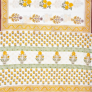 White Woven Jaipur Cotton Saree With Printed Flower Motifs