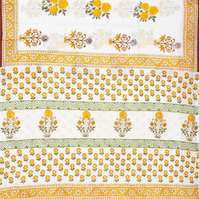 White Woven Jaipur Cotton Saree With Printed Flower Motifs