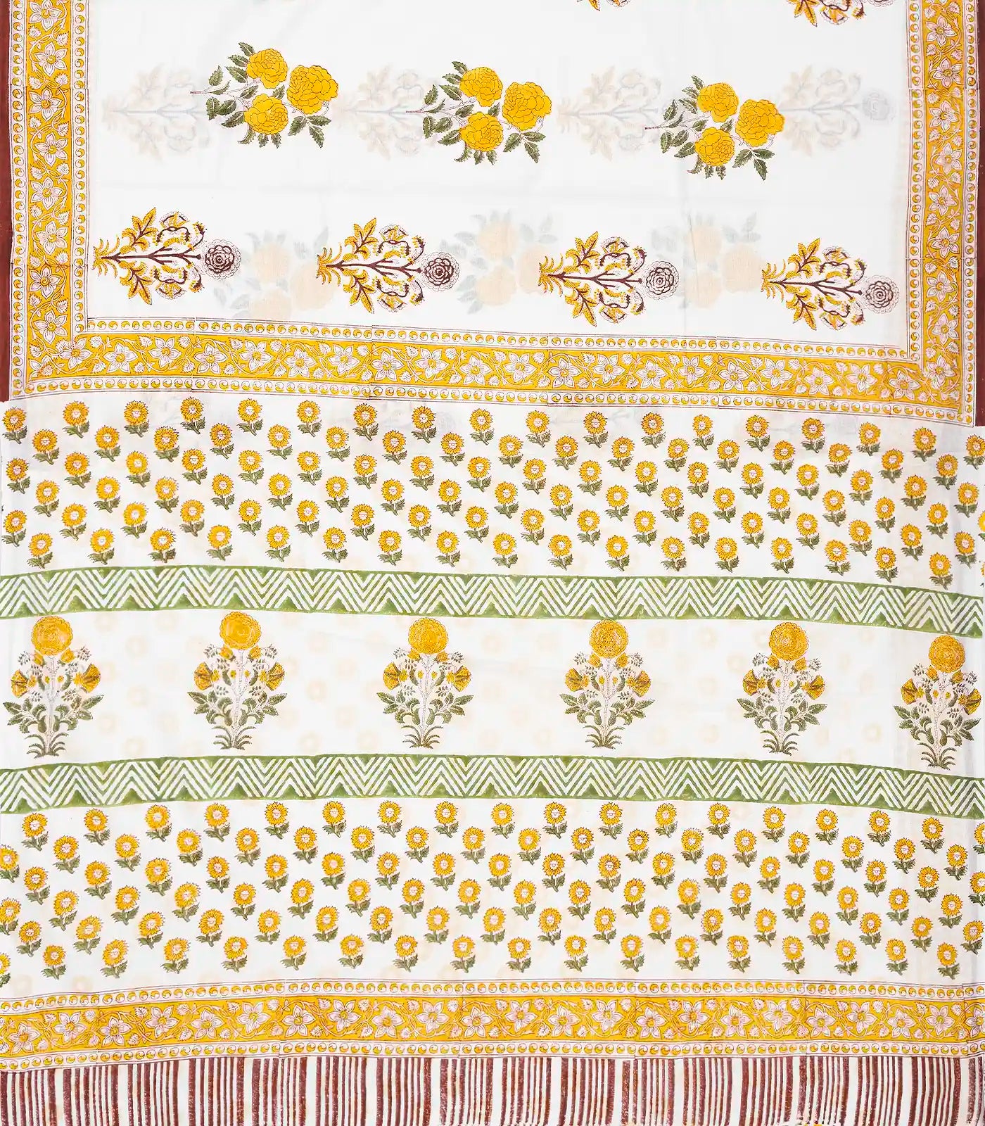 White Woven Jaipur Cotton Saree With Printed Flower Motifs