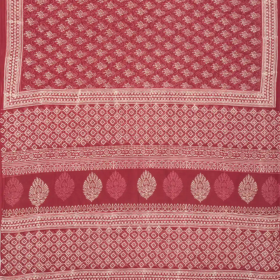 Brown Woven Jaipur Cotton Saree Printed With Floral  Motifs