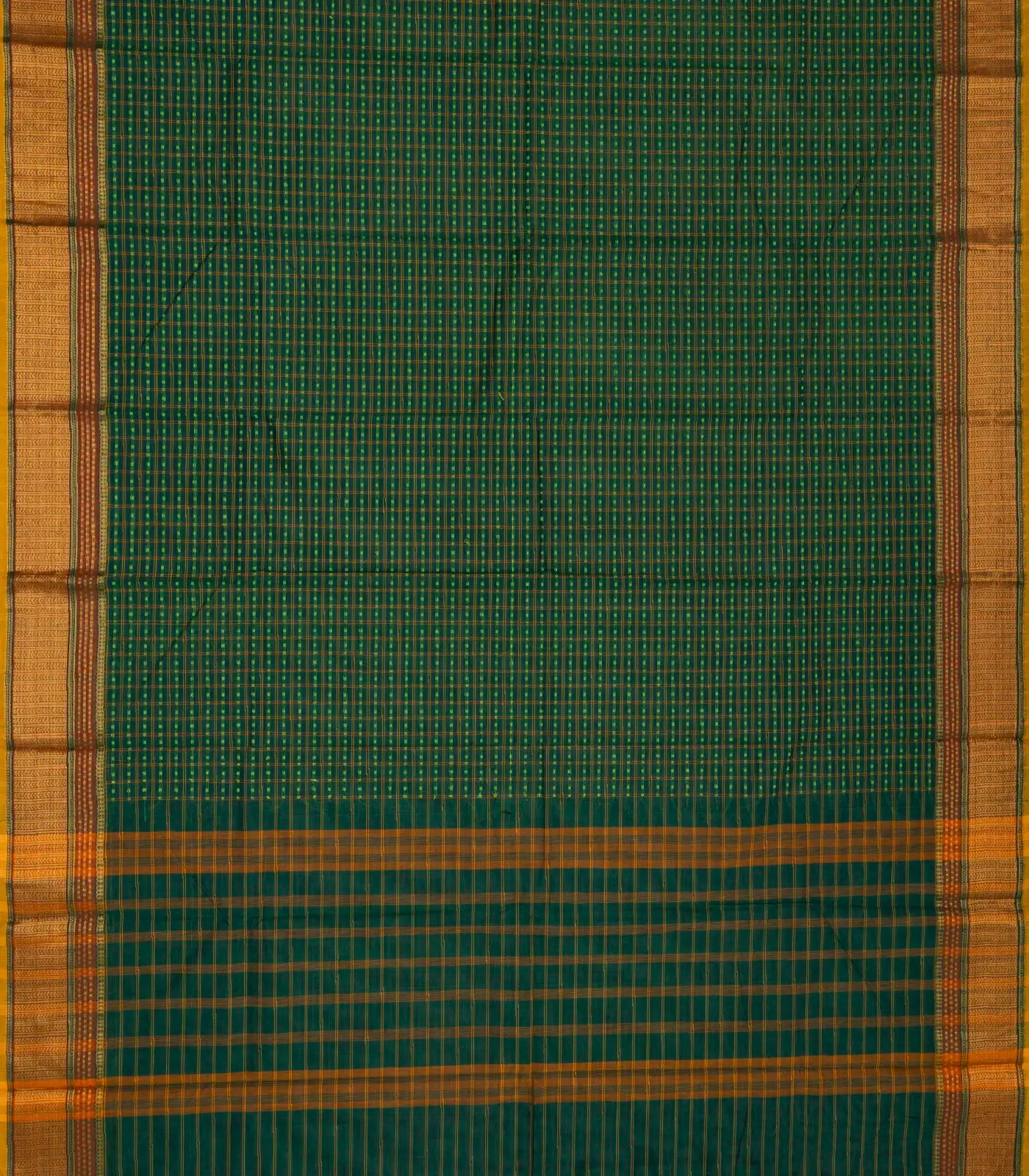 Green Handloom Chettinad Cotton Saree With Checks