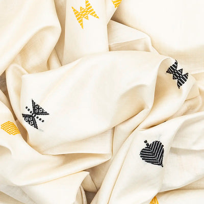 White Handwoven Tussar Silk Saree With Leaf Motifs-White