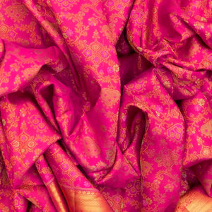 Hot Pink Handloom Kanchipuram Silk Saree With Meena Floral Motifs