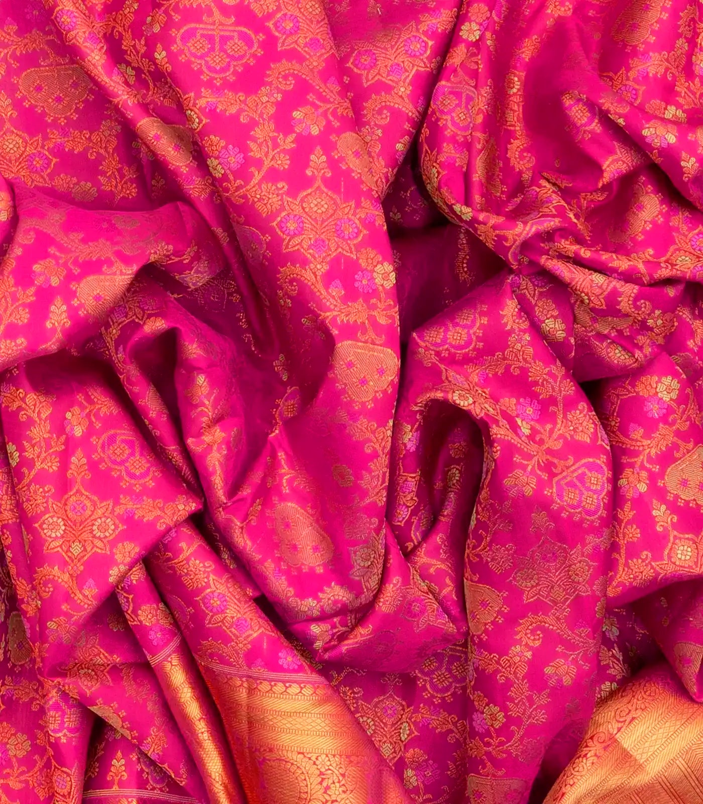 Hot Pink Handloom Kanchipuram Silk Saree With Meena Floral Motifs