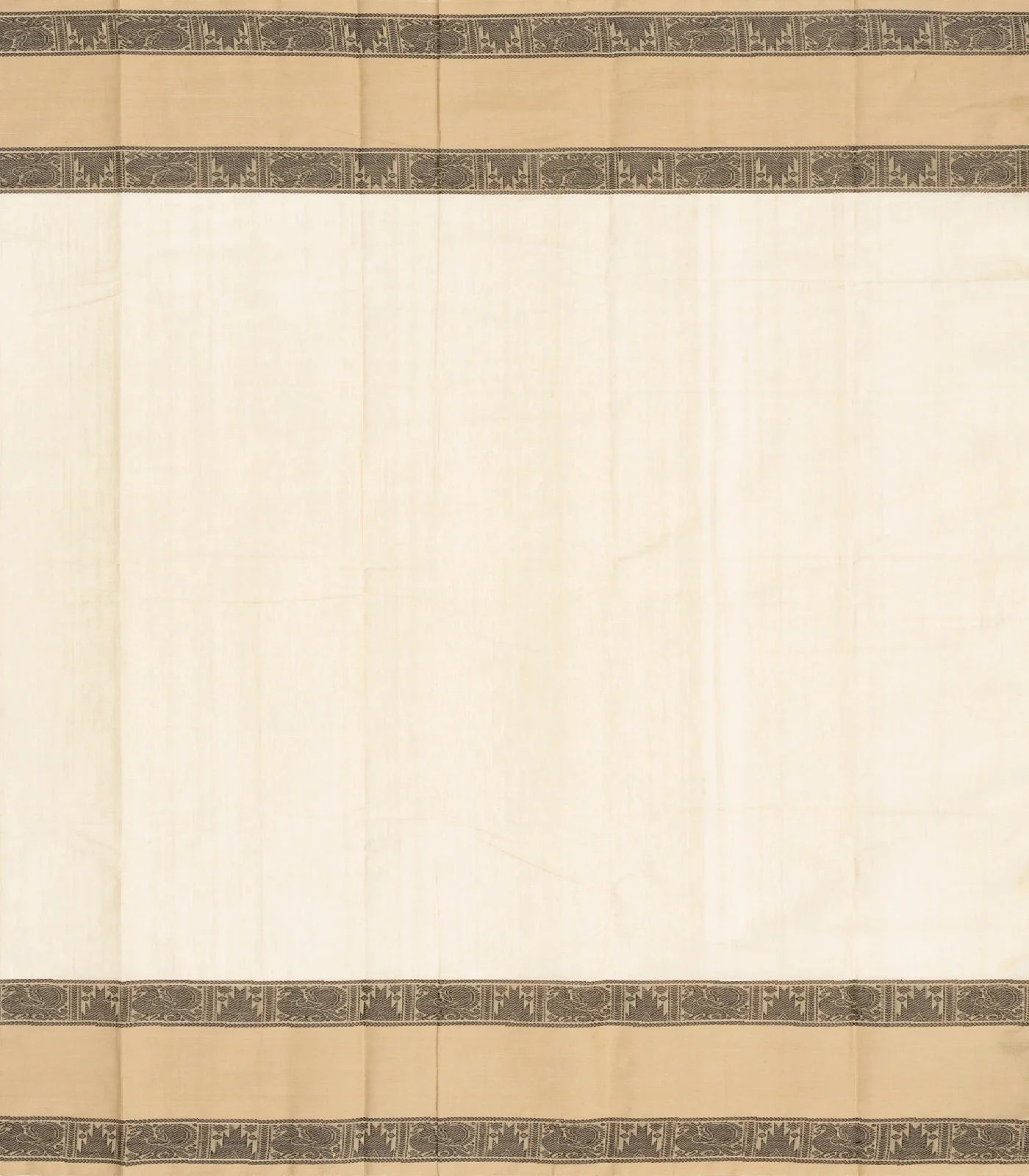 Off White Handloom Kanchi Cotton Saree With Taupe Border