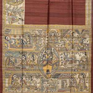 Brown Handloom Tussar Silk Saree With Printed Lord Ram Motifs