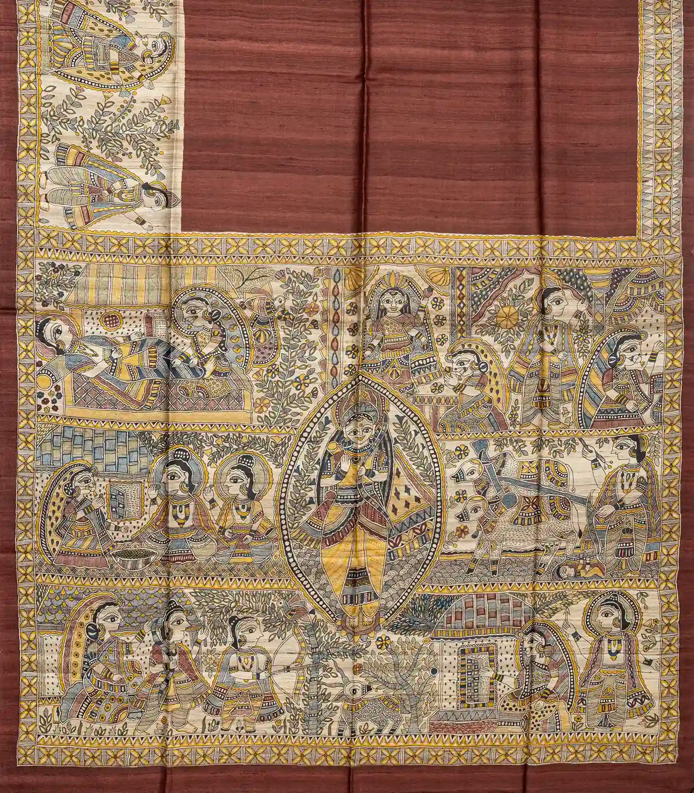 Brown Handloom Tussar Silk Saree With Printed Lord Ram Motifs