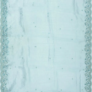 Turquoise Woven Blended Viscose Saree With Embroidered Floral Motifs