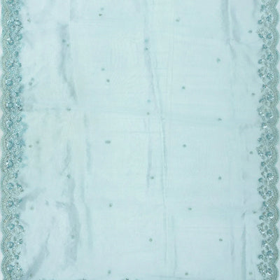 Turquoise Woven Blended Viscose Saree With Embroidered Floral Motifs