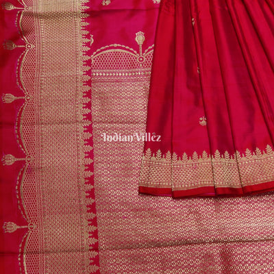 Cherry Red Pure Banarasi Handloom Katan Silk Saree