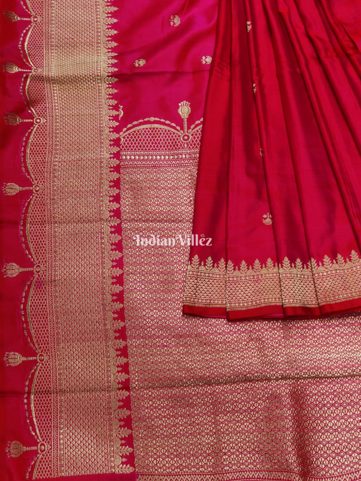 Cherry Red Pure Banarasi Handloom Katan Silk Saree