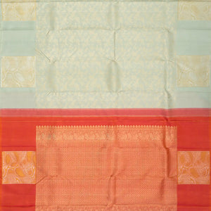 Grey Handloom Kanchipuram Silk Saree With Bird Vine Motifs