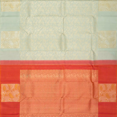 Grey Handloom Kanchipuram Silk Saree With Bird Vine Motifs