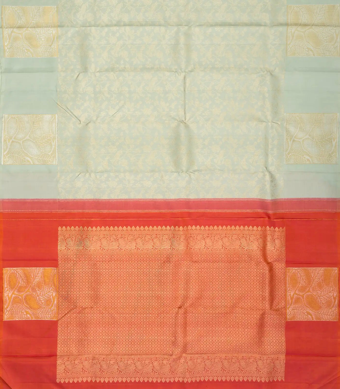 Grey Handloom Kanchipuram Silk Saree With Bird Vine Motifs