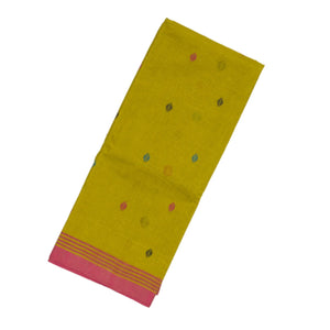 Olive Green Bengal Cotton Saree With Diamond Motifs