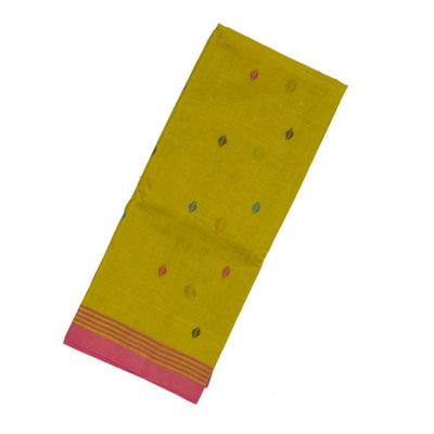 Olive Green Bengal Cotton Saree With Diamond Motifs